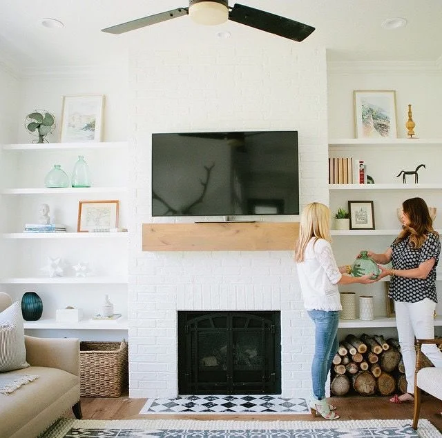 Entertainment center next to fireplace discount